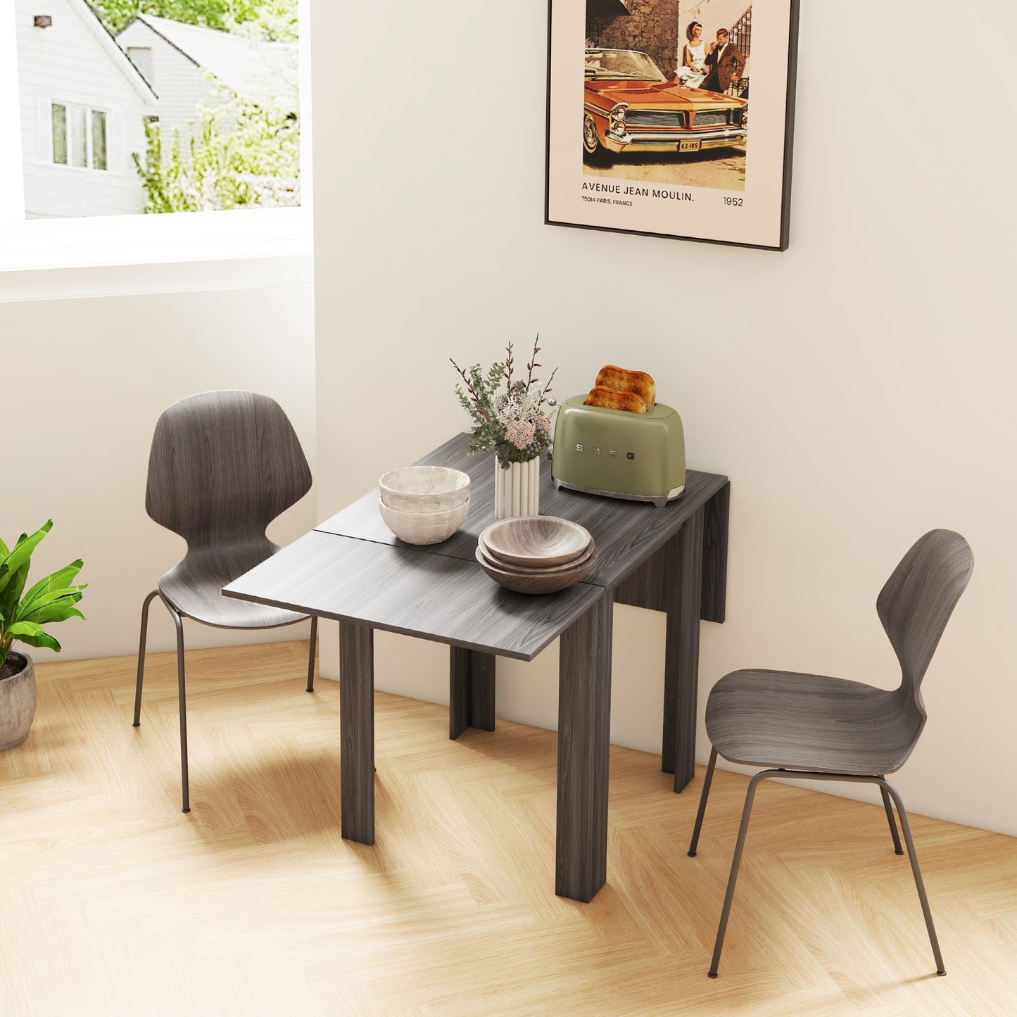 Folding Drop Leaf Dining Table for Small Spaces - Gray