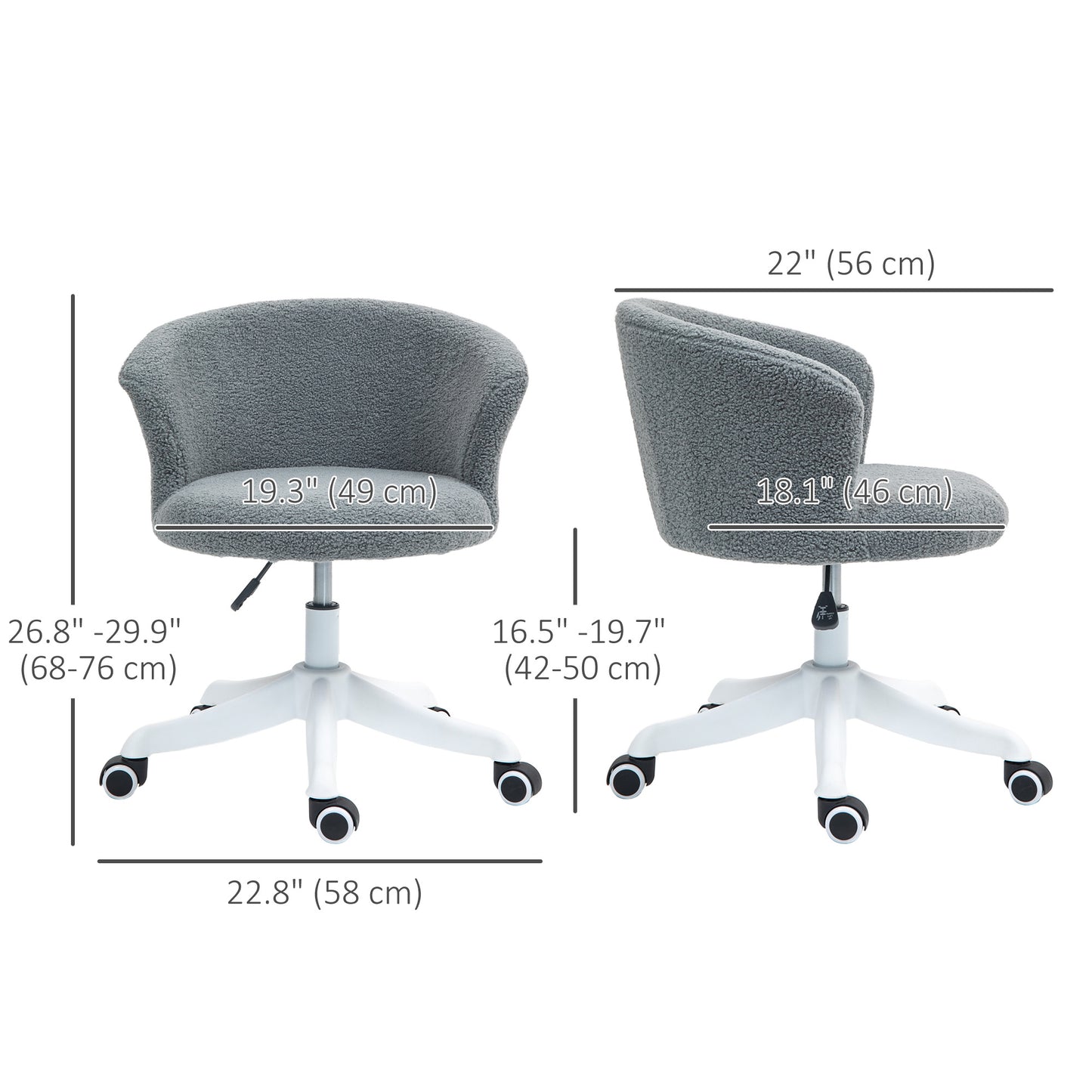 Vinsetto Fluffy Armless Office Chair with Adjustable Height