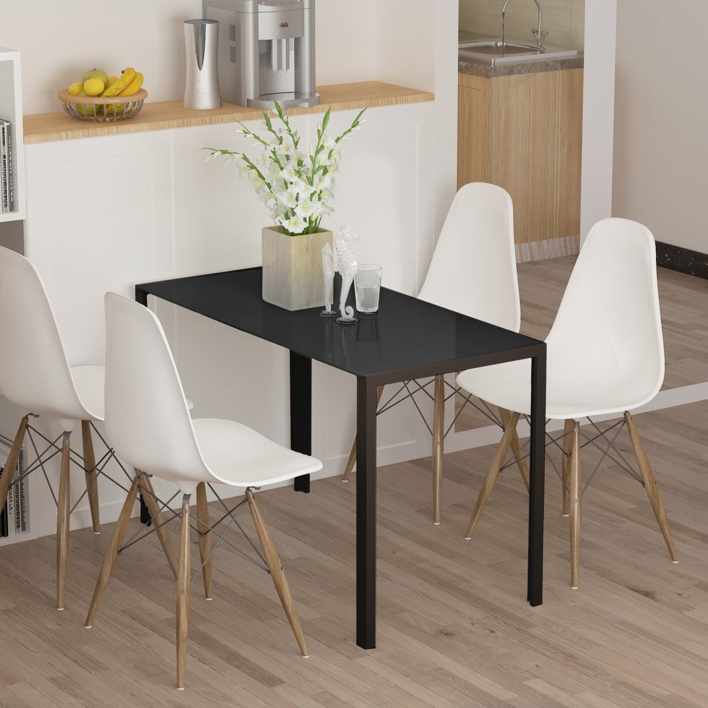 Rectangular Dining Table with Tempered Glass Top for 4