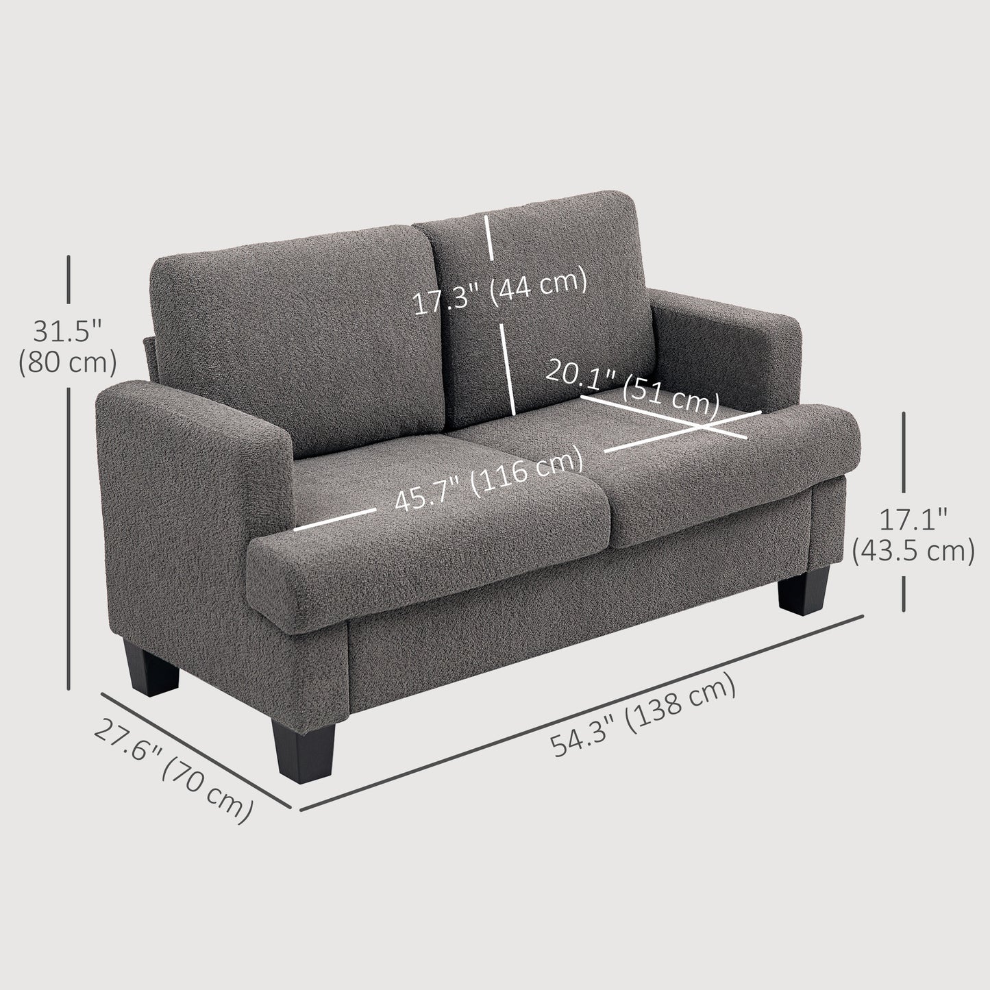 Chenille 2-Seater Loveseat with Tapered Legs - Dark Grey