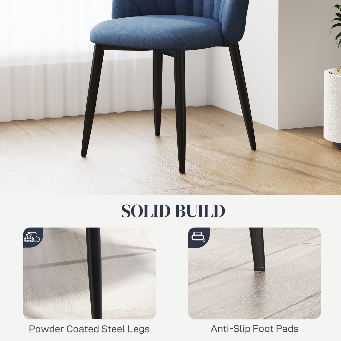 Upholstered Dining Chairs with Shell Backrest and Metal Legs, Blue (Set of 4)