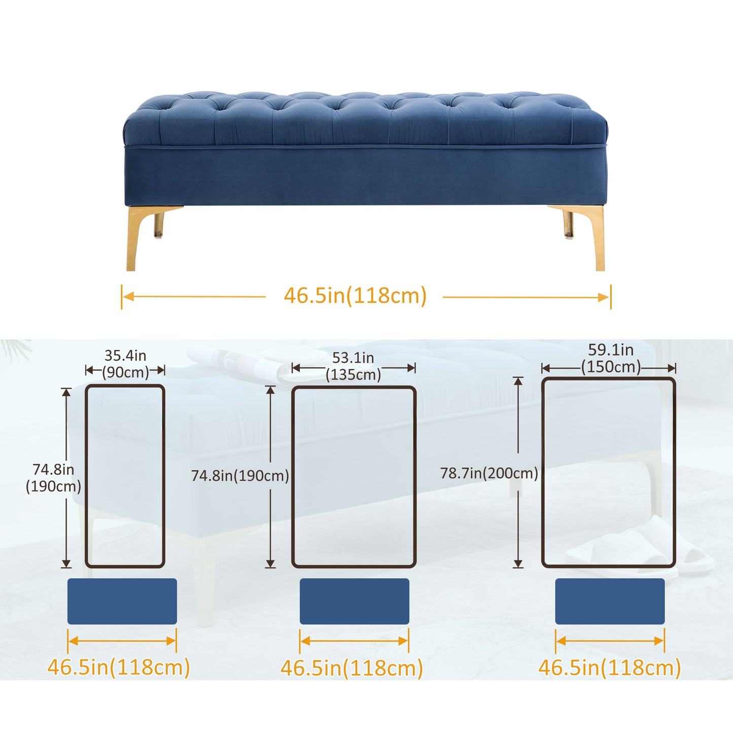 Navy Blue Button-Tufted Bench – Premium Upholstered Seating
