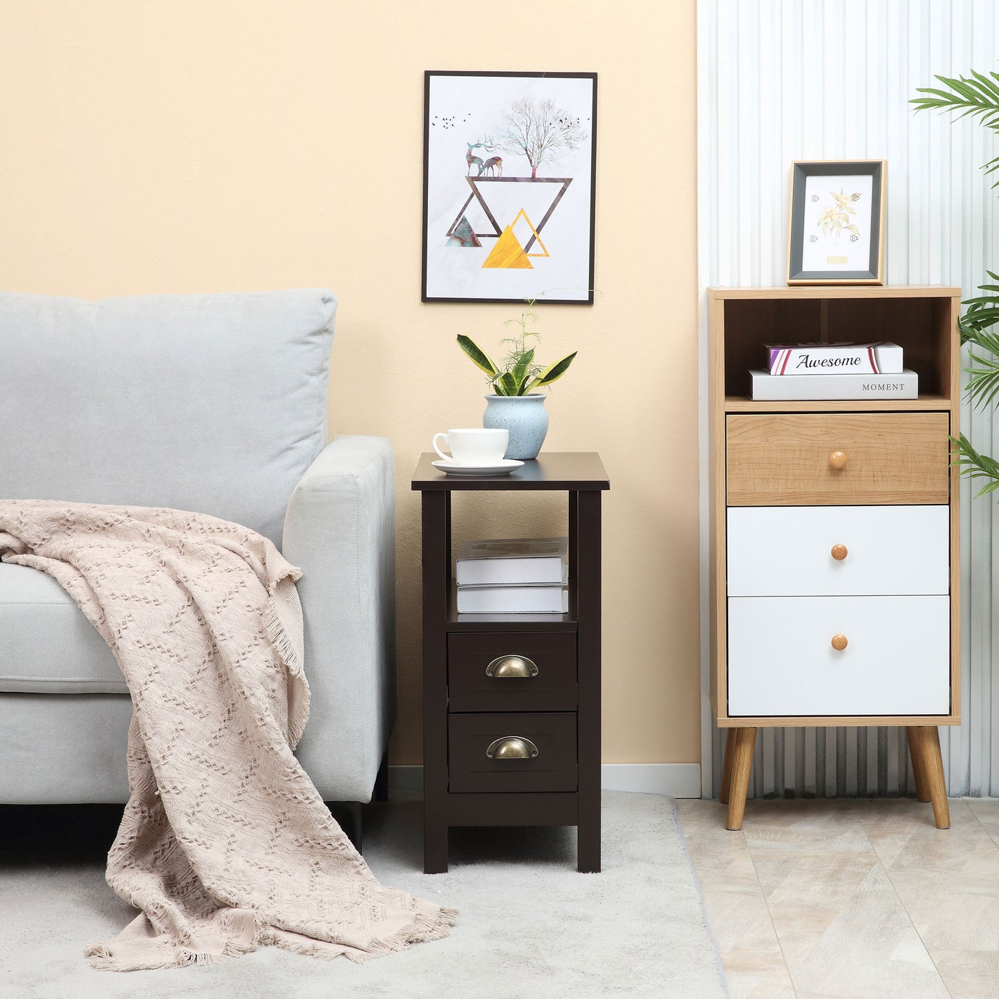 Coffee Slim Side Table with Drawers for Compact Spaces