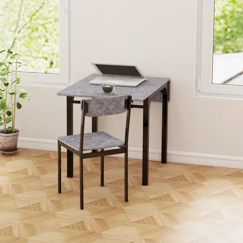3-Piece Drop Leaf Dining Set with Table and 2 Chairs - Light Gray