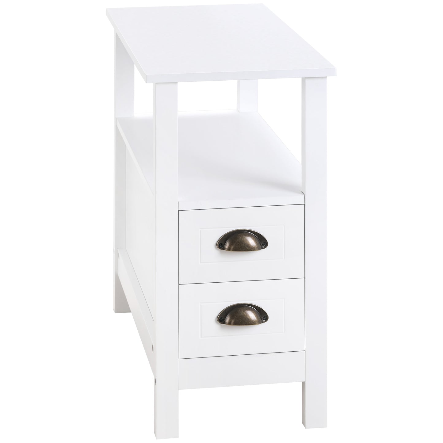 White Slim End Table with Drawers for Compact Spaces