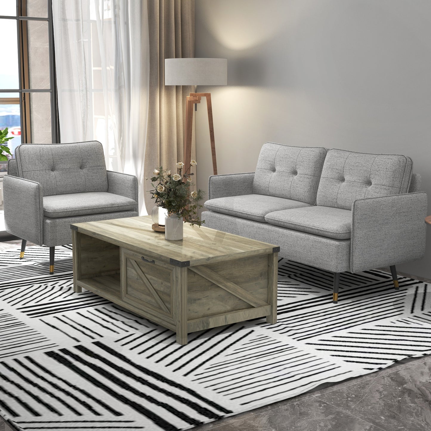 Lift-Top Coffee Table with Hidden Storage and Shelf, Grey