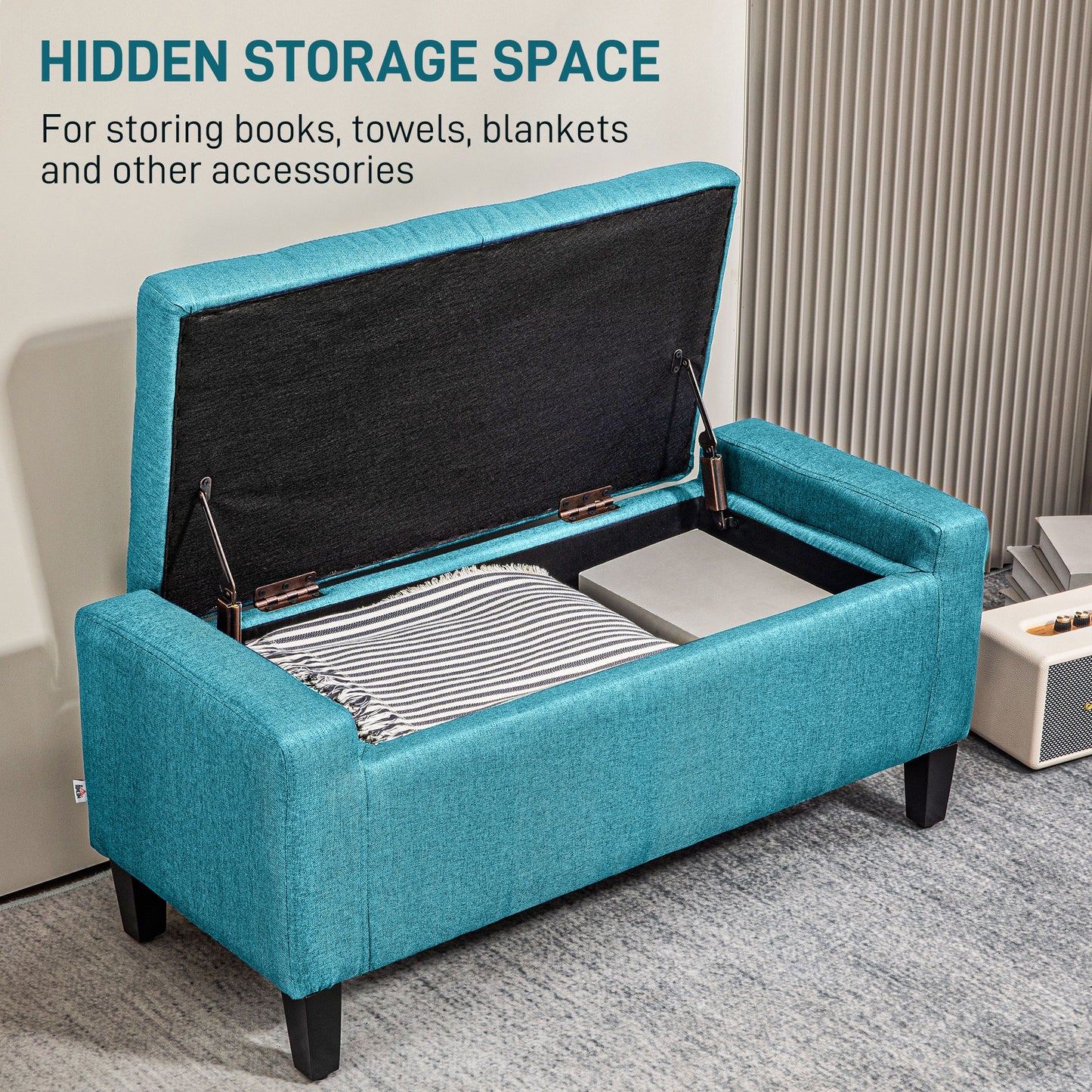 Linen Upholstered Storage Ottoman Bench with Tufted Design, Green