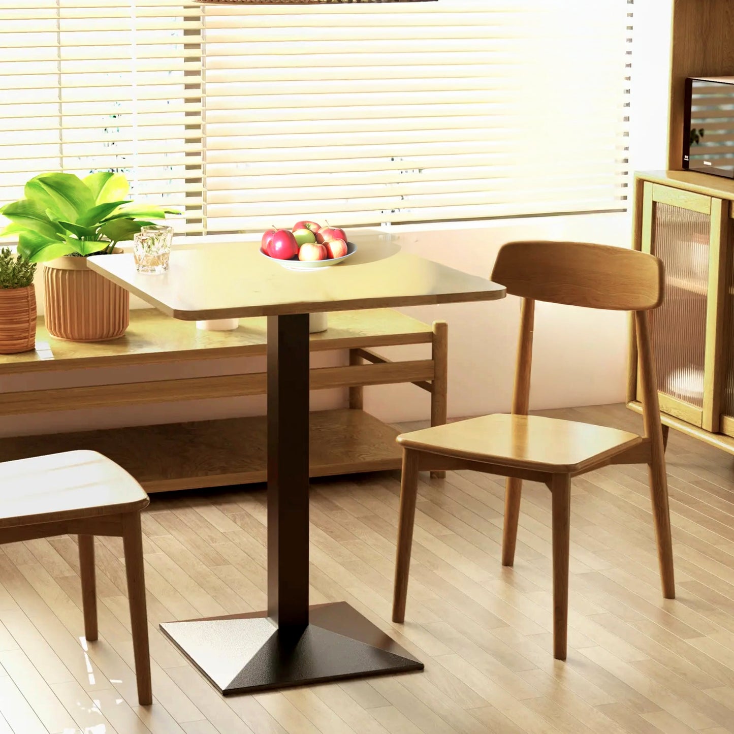 28" Square Dining Table with Steel Pedestal Base - Dark Brown