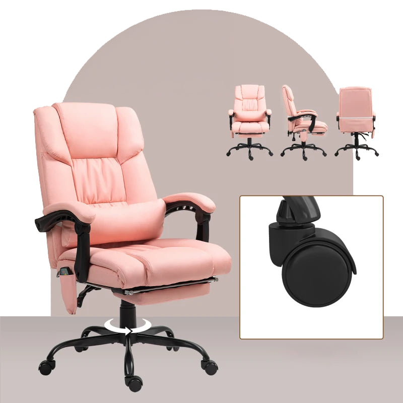 6-Point Massage Office Chair with Adjustable Height and Retractable Footrest, Pink