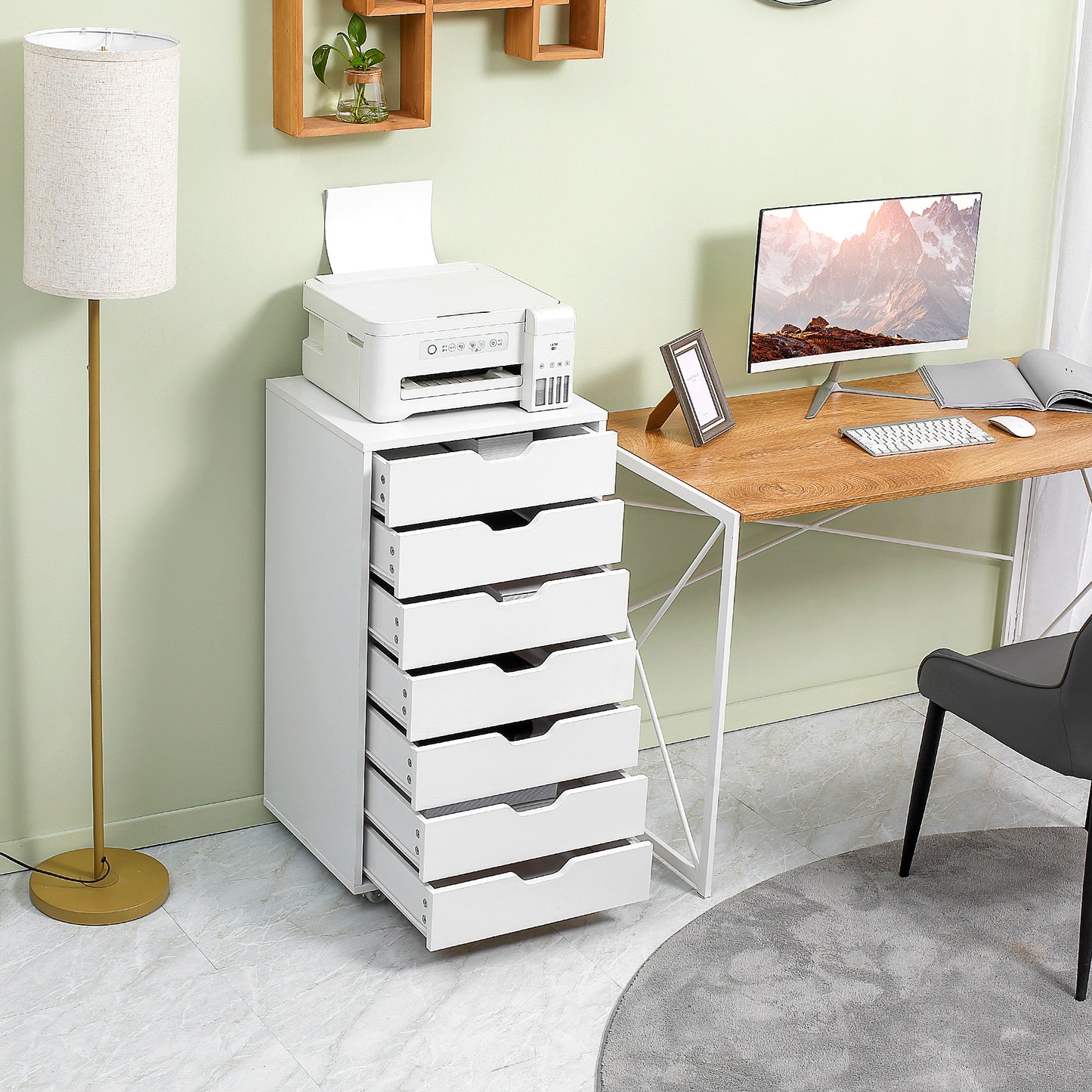 7-Drawer Mobile Storage Cabinet for Home Office - White