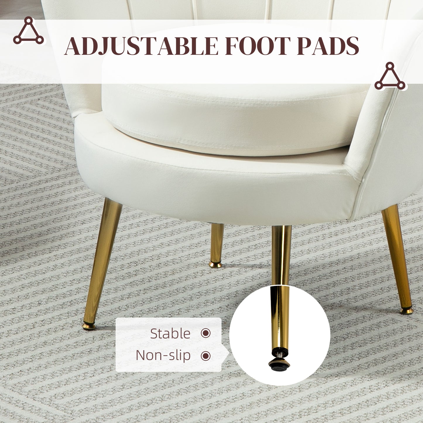 Modern Velvet Accent Chair with Lotus Backrest and Gold Legs, Cream White