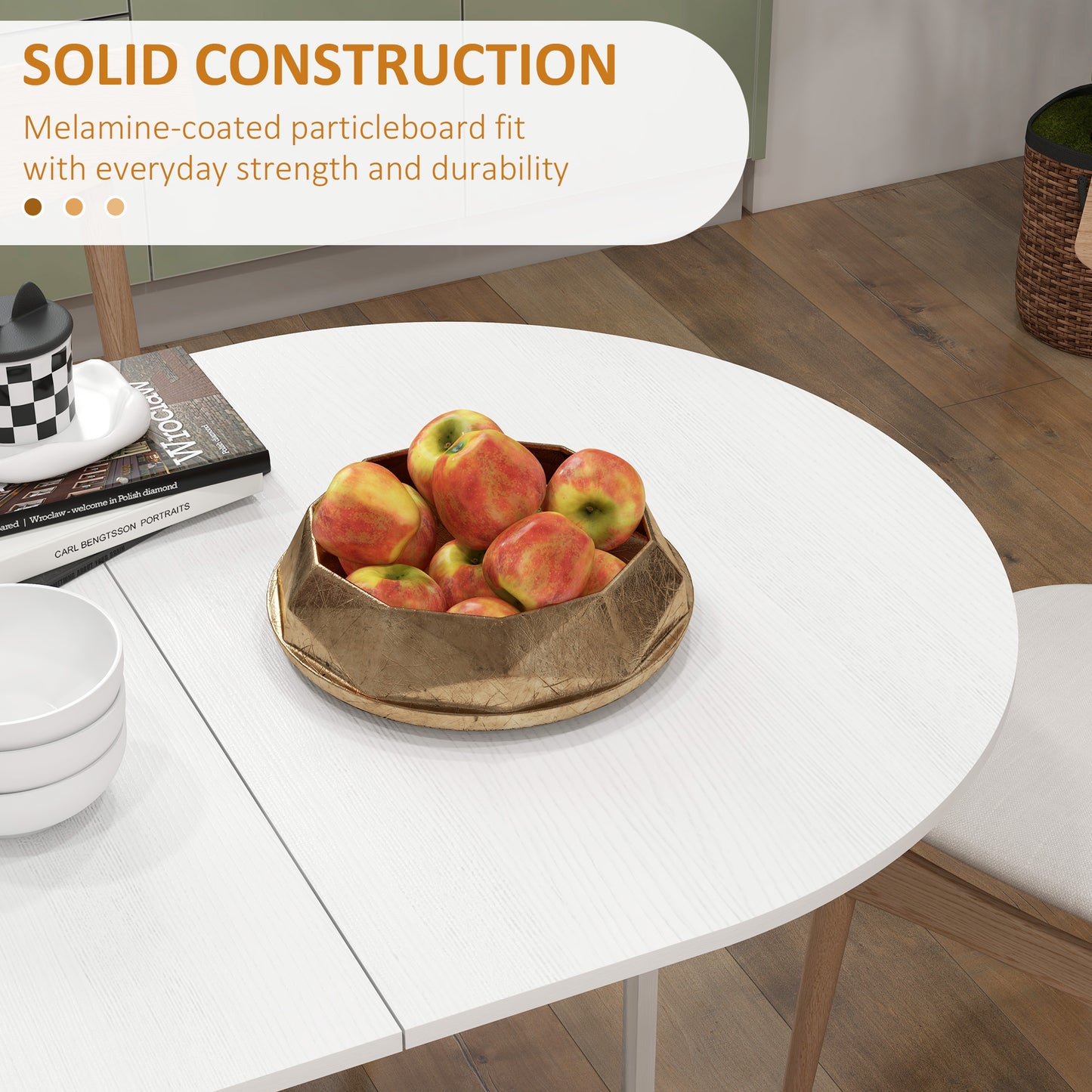 Oval Drop Leaf Dining Table with Space-Saving Design for Up to 6 People, Distressed White