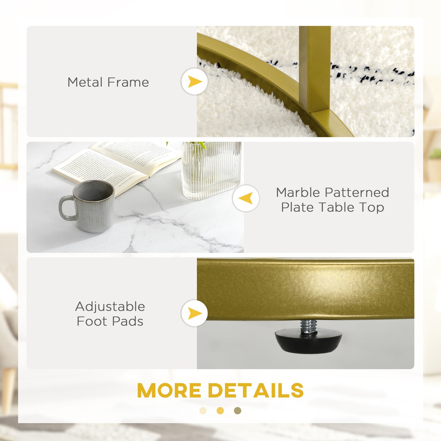 29" Round Nesting Coffee Tables with Faux Marble Top, White and Gold (Set of 2)