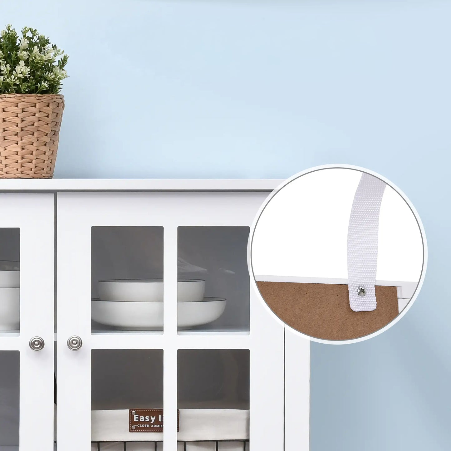 31" Modern Sideboard with Glass Doors and Adjustable Shelving, White
