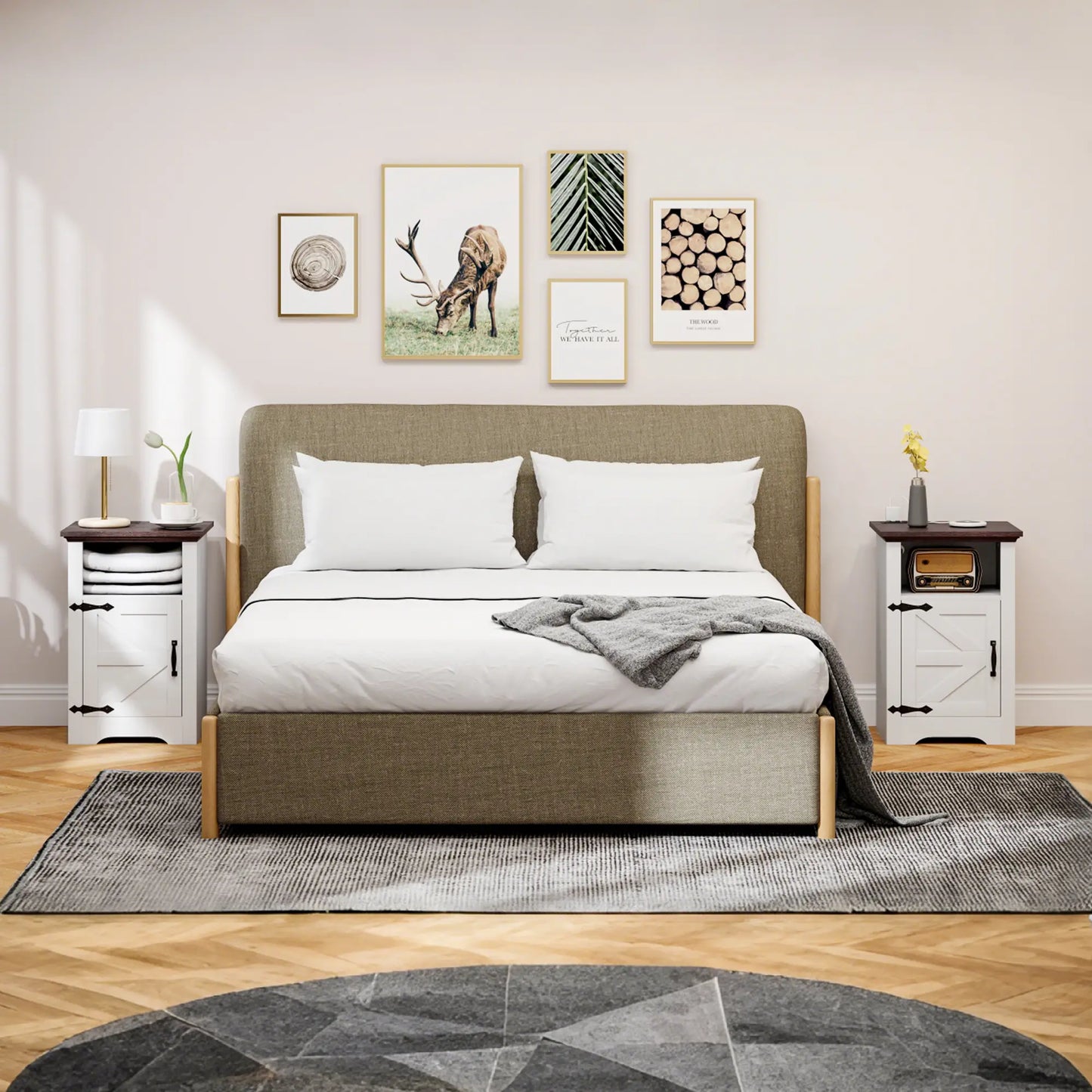Side Tables with Charging Outlets, White (Set of 2)