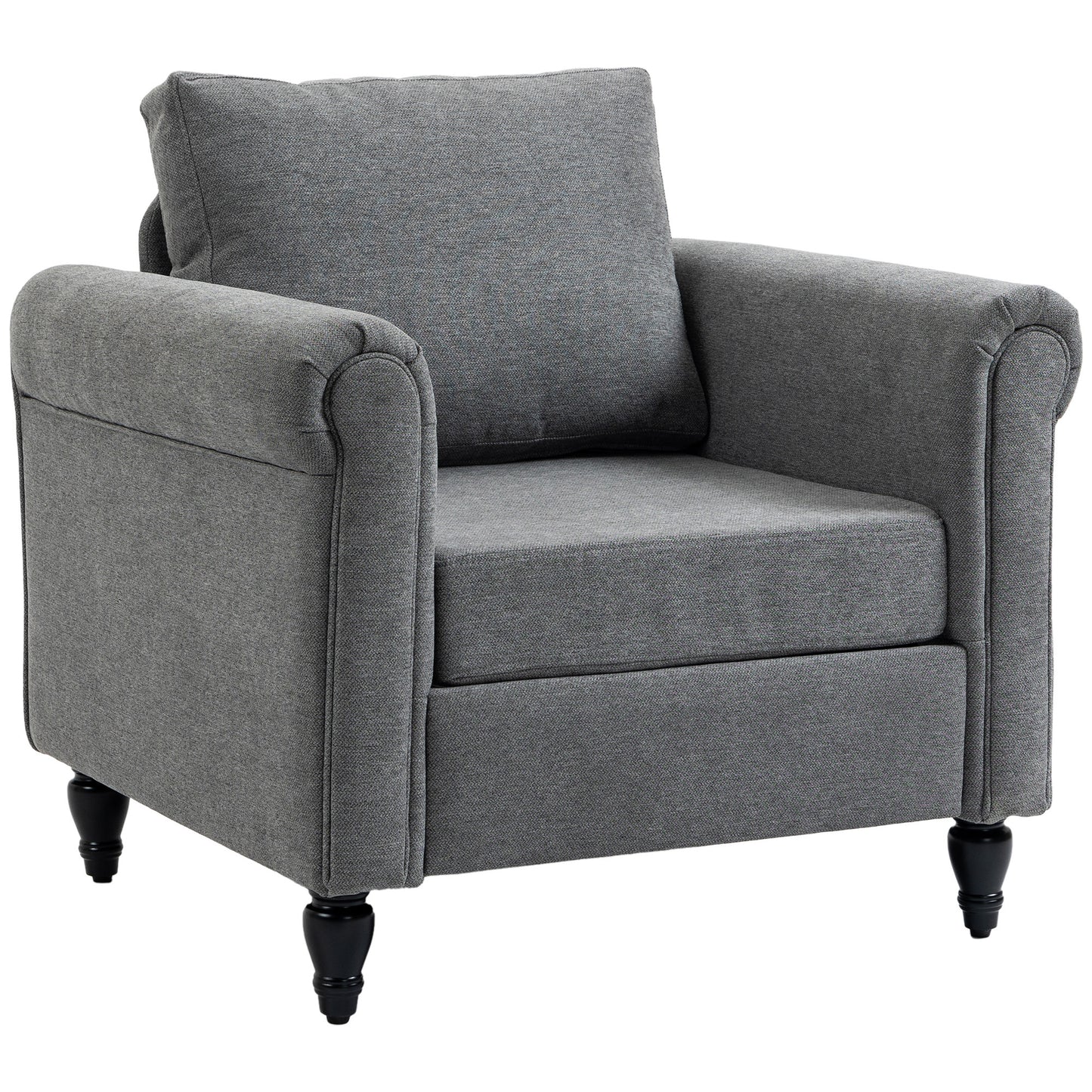Vintage Armchair, Upholstered Accent Chair with Rolled Arms, Light Gray