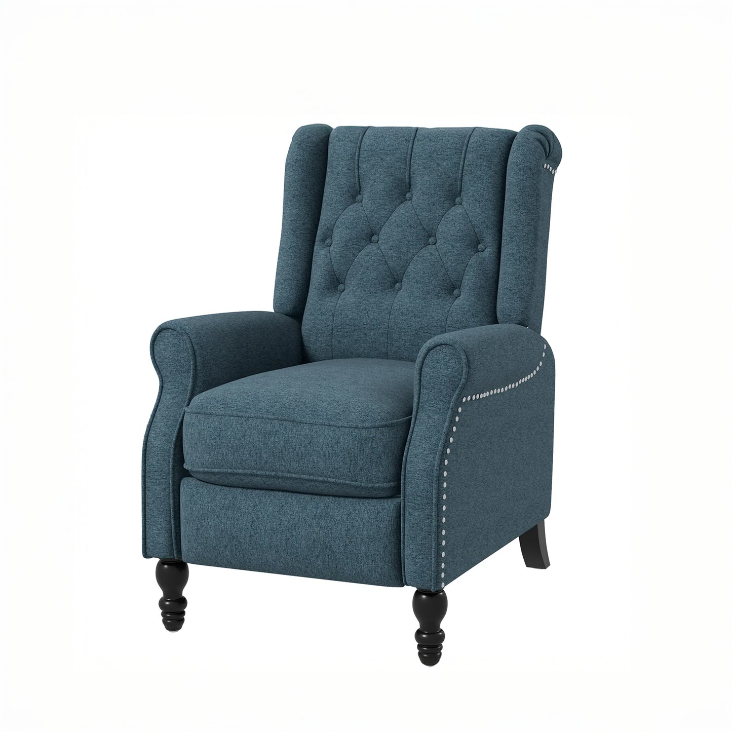 Wingback Reclining Chair with Button Tufting, Blue