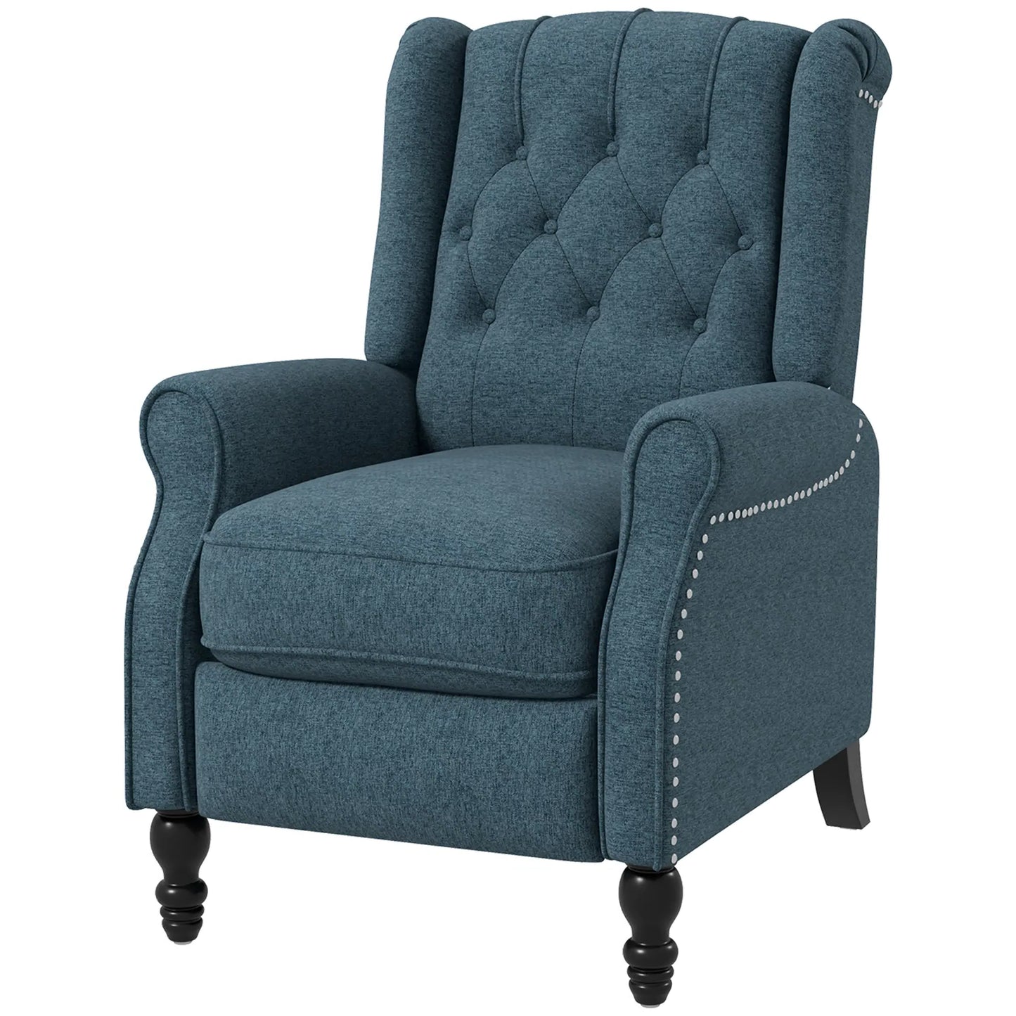 Wingback Reclining Chair with Button Tufting, Blue