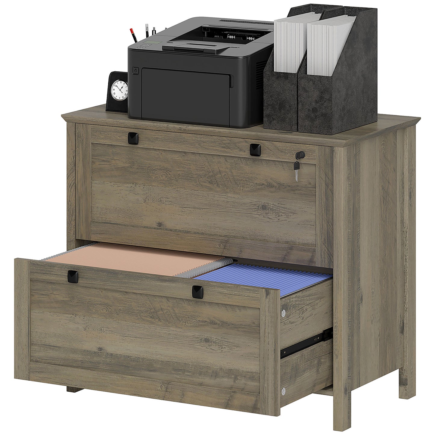 2-Drawer Wooden File Cabinet with Lock - Grey