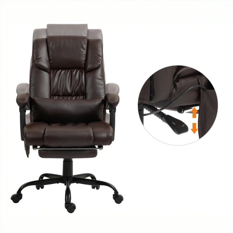 6-Point Massage Office Chair with Adjustable Height and Retractable Footrest, Brown