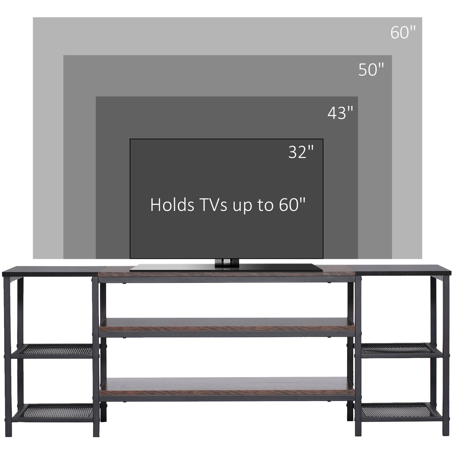 Industrial Open Shelf TV Stand for 65" TVs