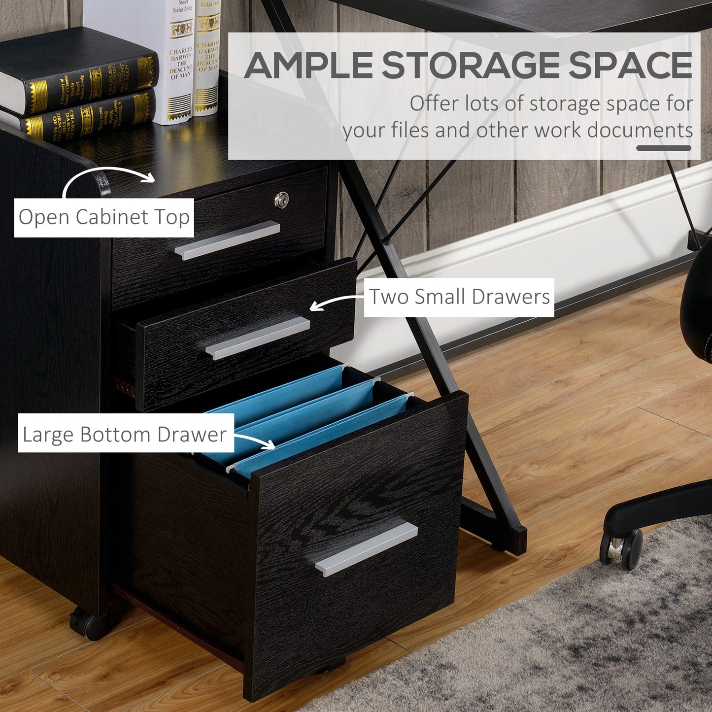 Mobile Under Desk File Cabinet with Lock and Wheels