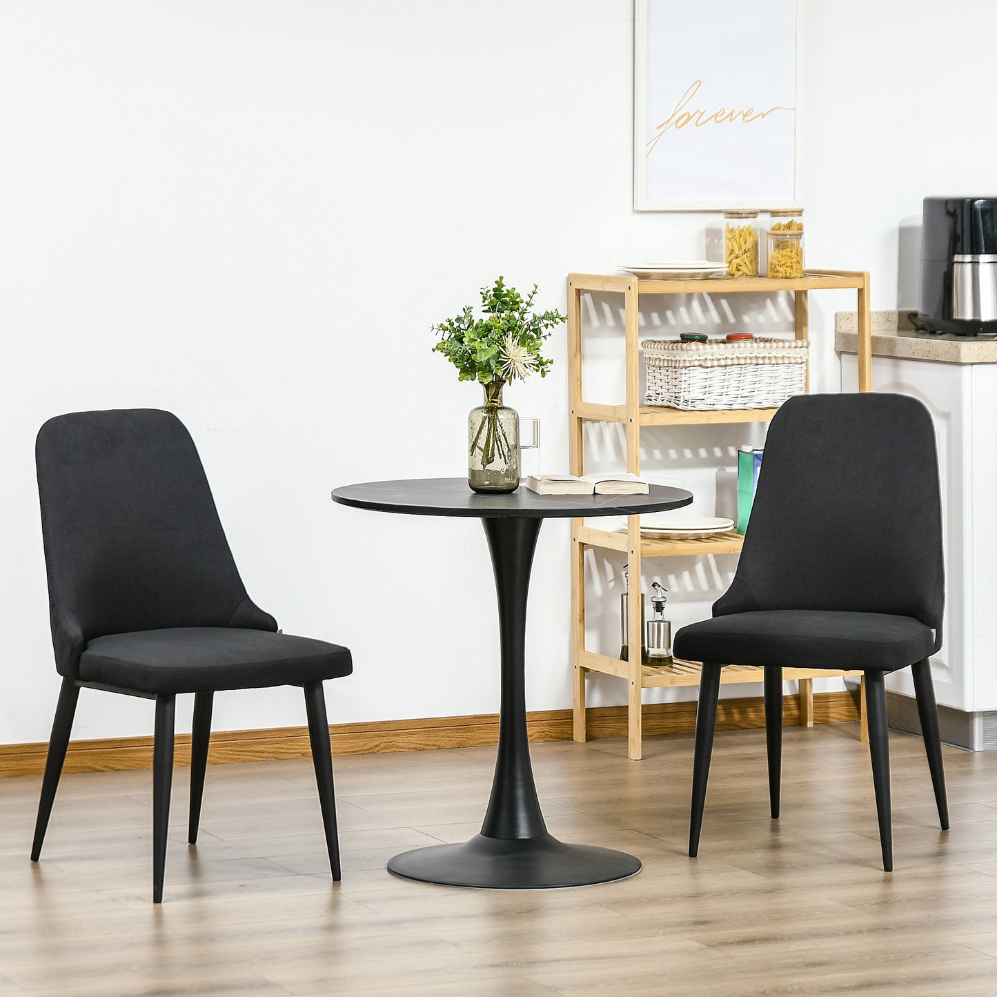 Modern Fabric Dining Chairs with Diamond Tufting - Black (Set of 2)