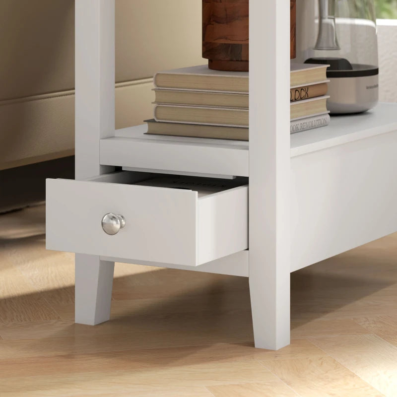 Narrow Side Table with Built-in Charging Station and USB Ports, White