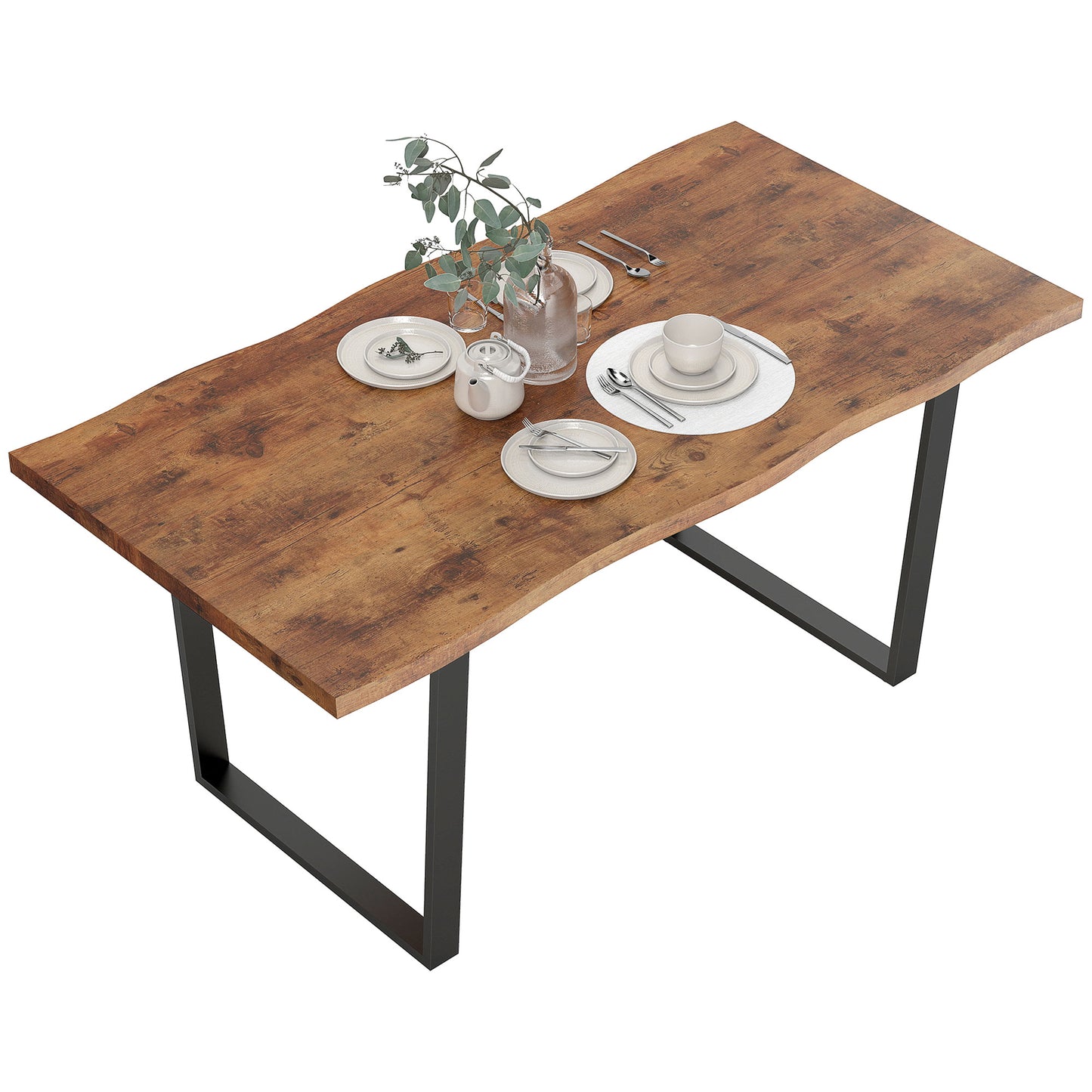 63" Industrial Dining Table with Wave Edge and Steel Legs