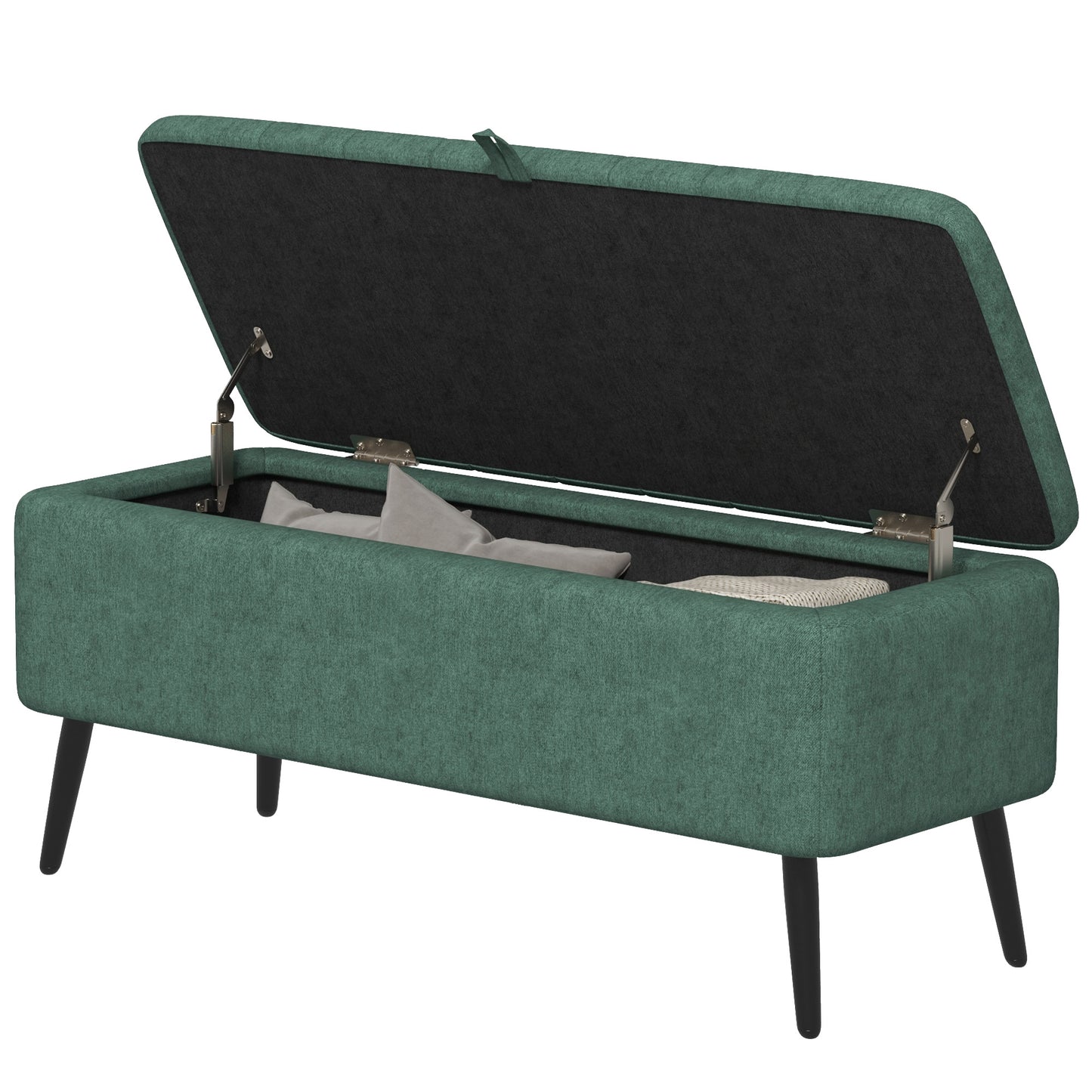 40" Linen Storage Ottoman Bench with Steel Legs, Dark Green