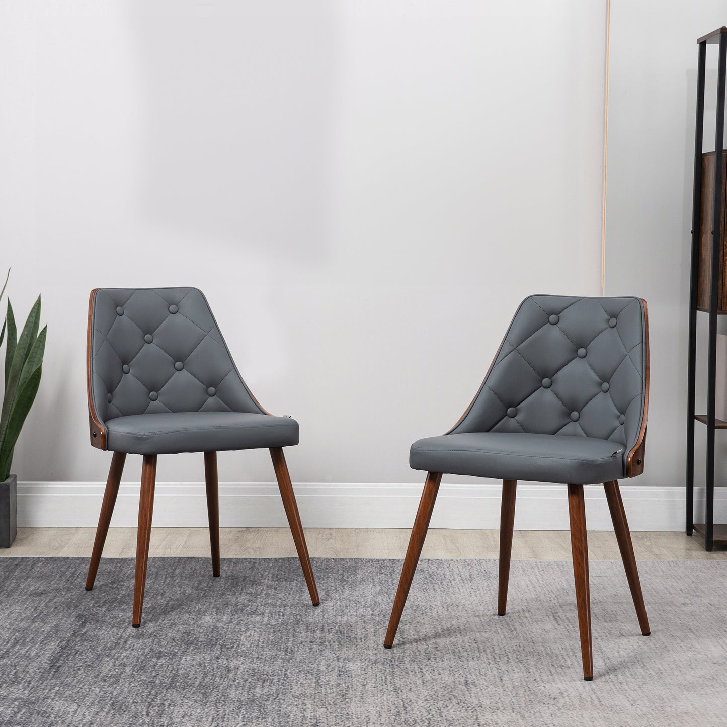 Modern PU Leather Dining Chairs with Steel Legs - Grey (Set of 2)