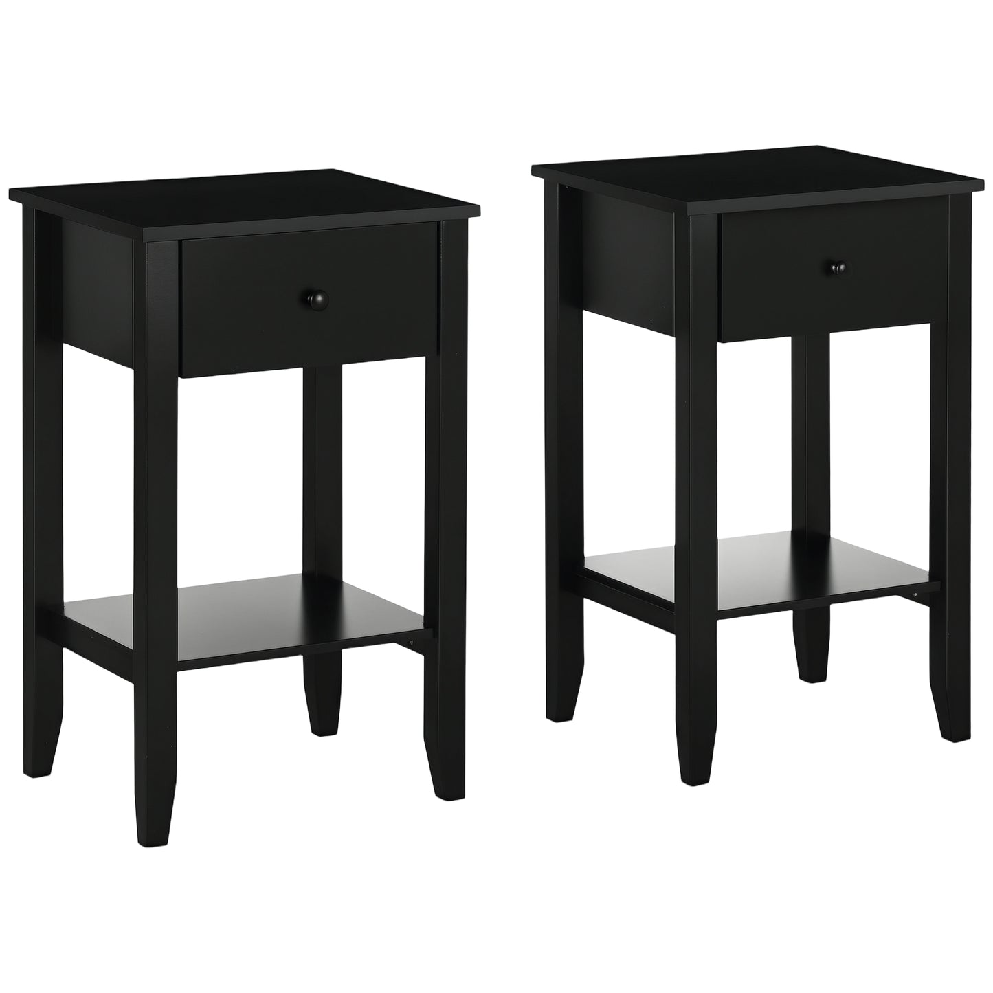 2-Tier Side Tables with Drawer and Shelf, Black (Set of 2)