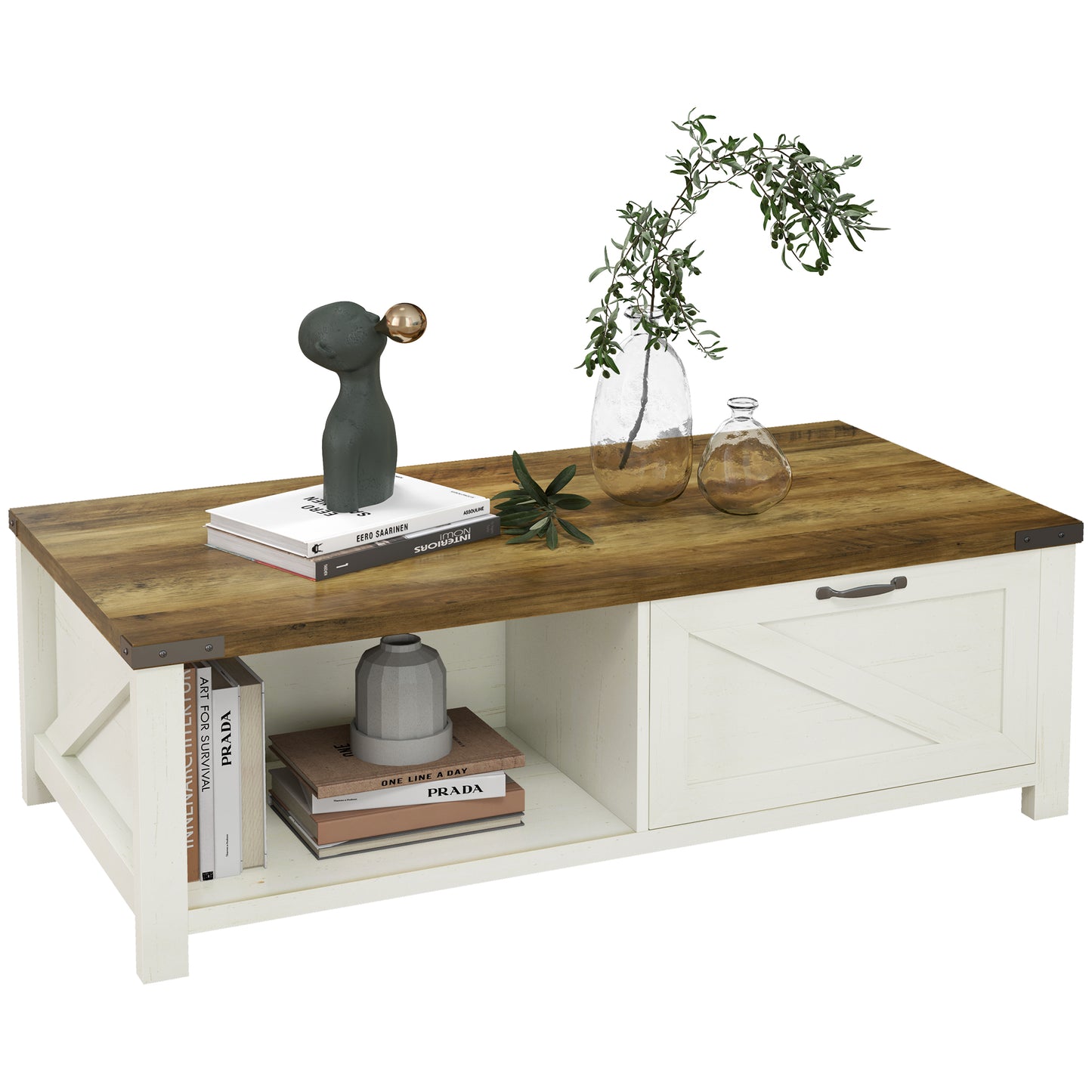 Coffee Table with Drawer and Storage Shelf, Brown