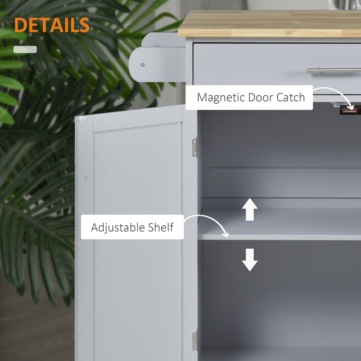 Rolling Kitchen Island Cart with Wood Top, Storage Drawer and Towel Rack, Grey