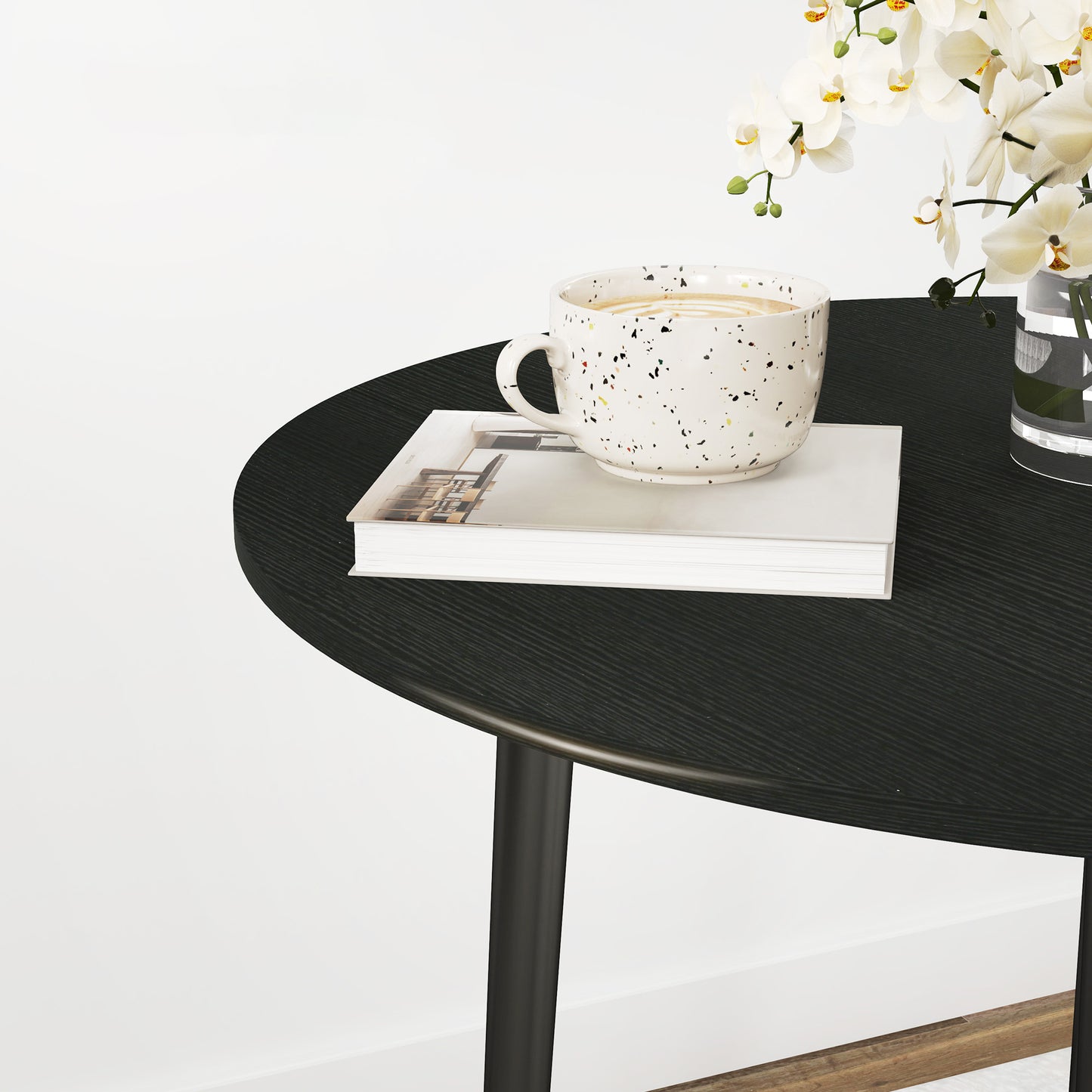 Black Round Folding Dining Table with Drop Leaf