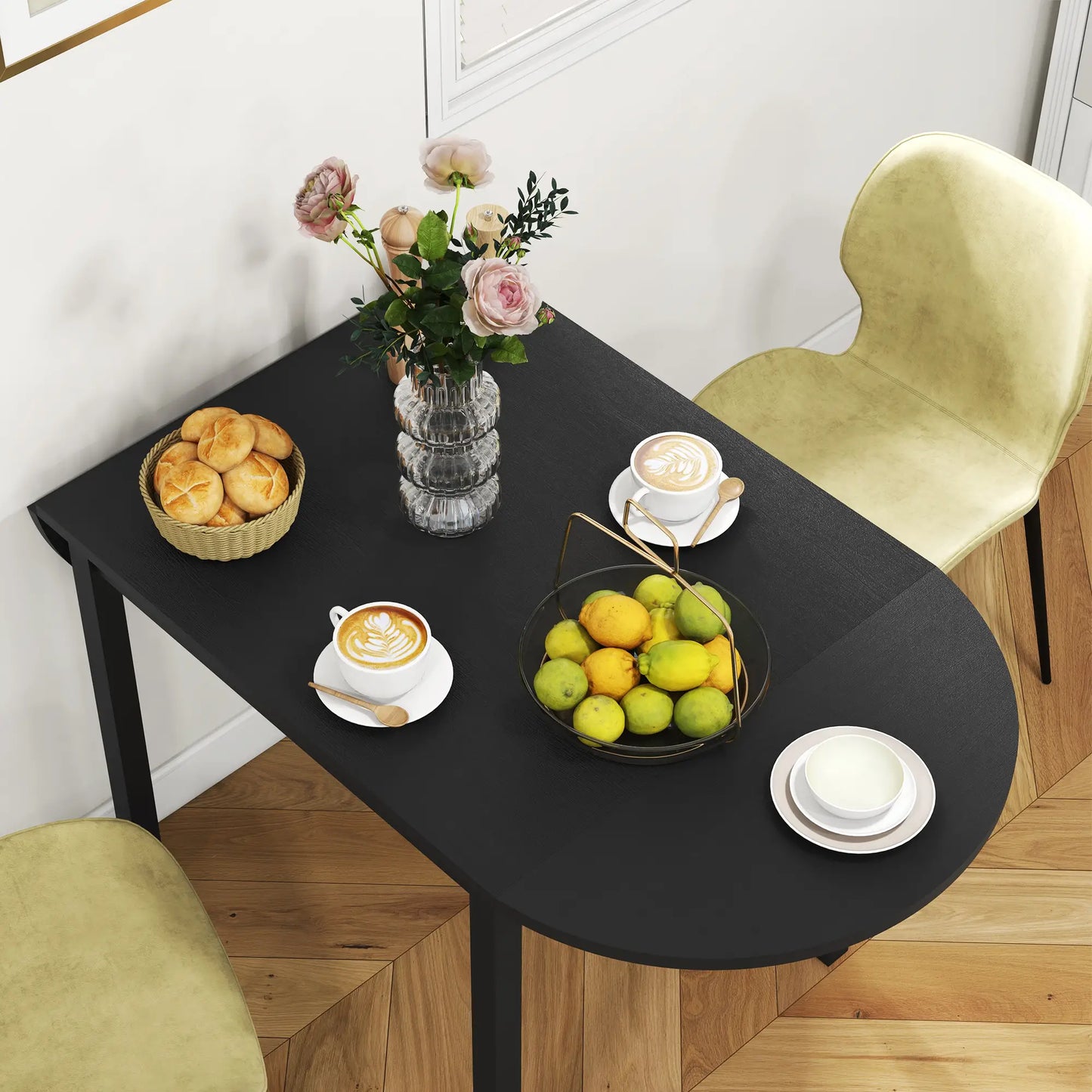 Solid Wood Drop Leaf Dining Table for Small Spaces - Black