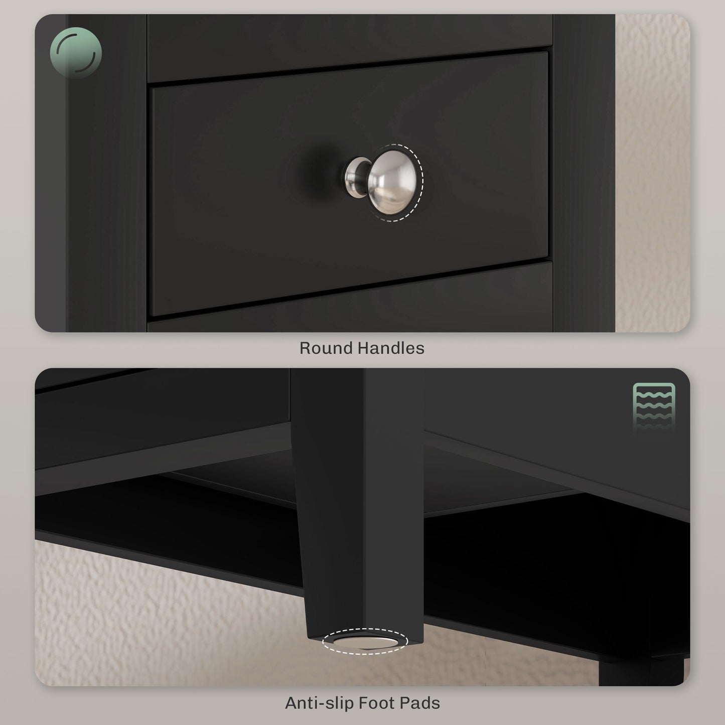 Narrow Side Table with Built-in Charging Station and USB Ports, Black