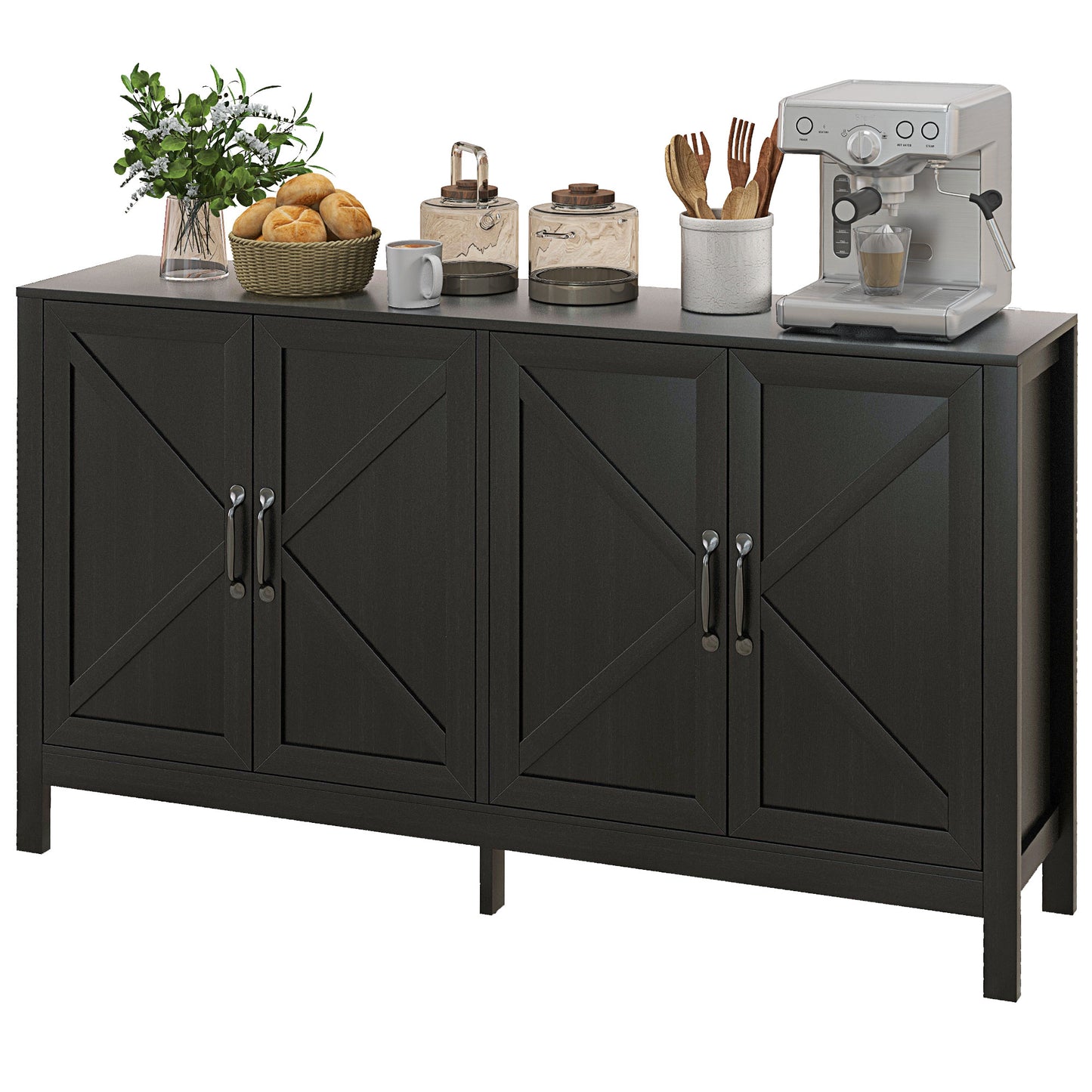 Farmhouse Buffet Storage Cabinet with Barn Door Design - Black Oak
