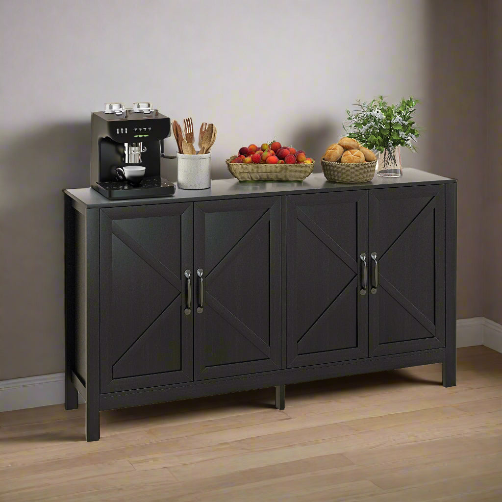 Farmhouse Buffet Storage Cabinet with Barn Door Design - Black Oak