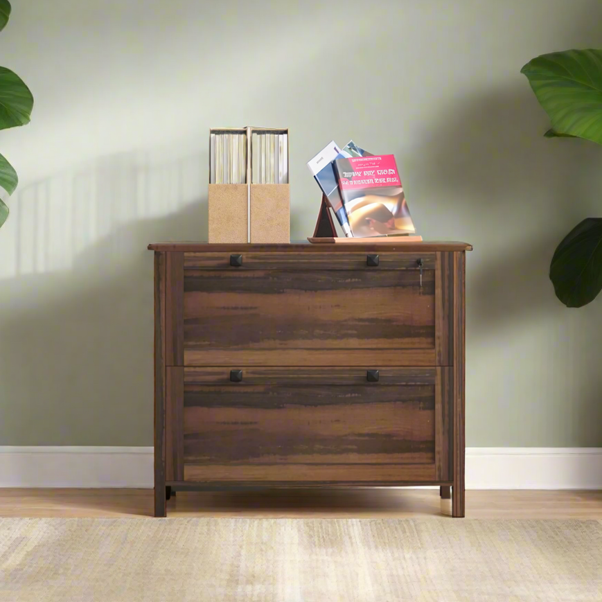 2-Drawer Wooden File Cabinet with Lock - Brown