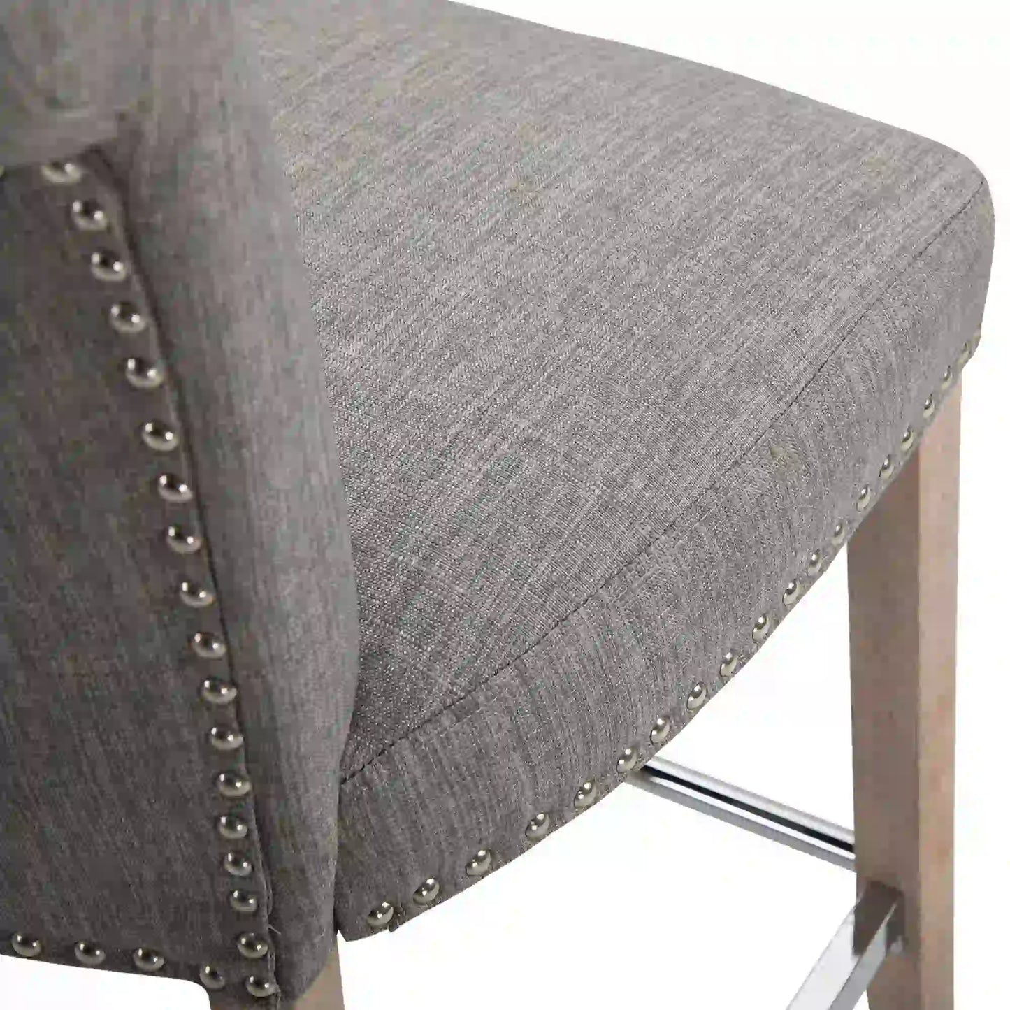 Upholstered Counter Stools with Button Tufted Back and Wood Legs, Gray (Set of 2)