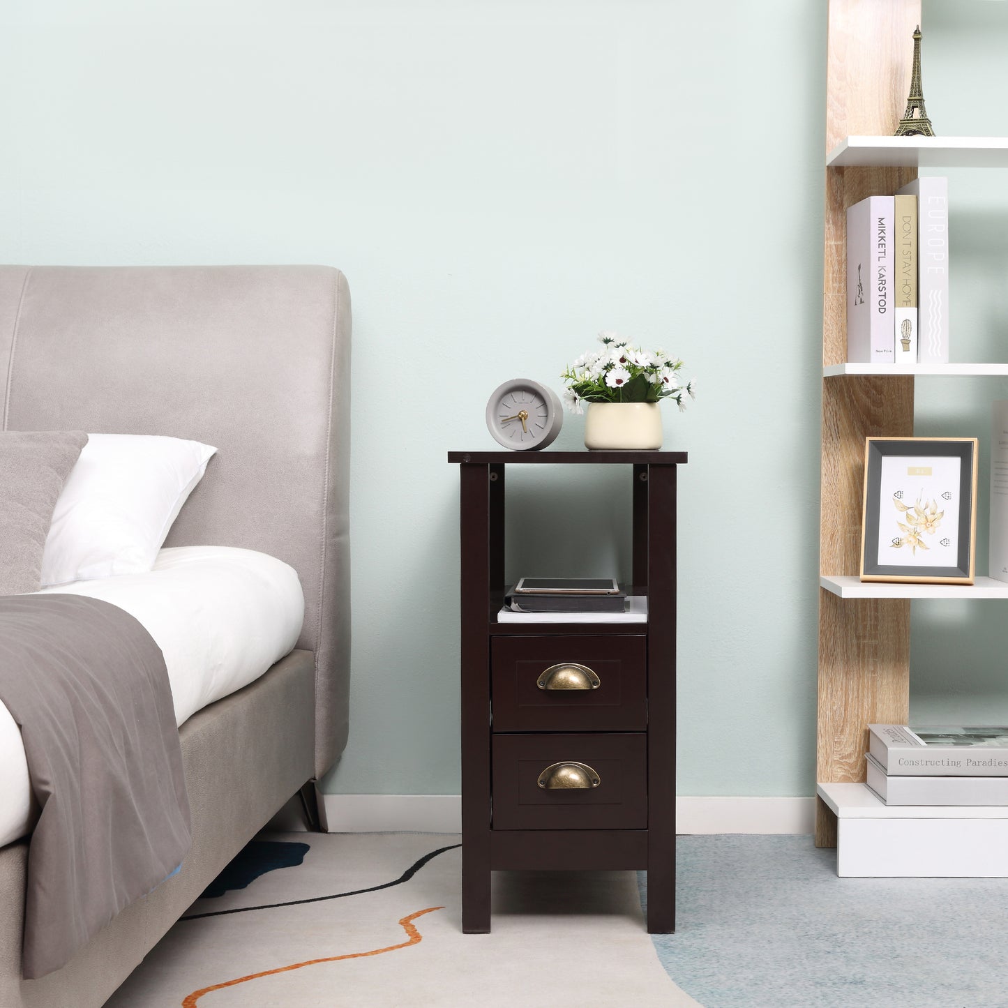 Coffee Slim Side Table with Drawers for Compact Spaces