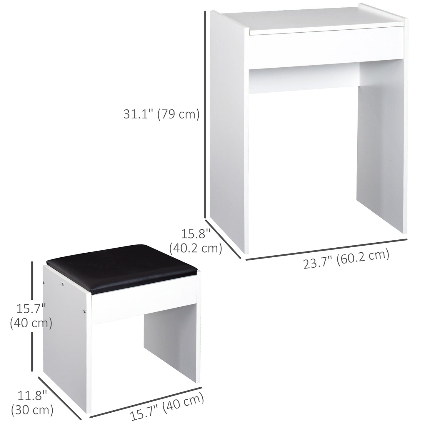 White Makeup Vanity Set with Flip-Top Mirror and Stool