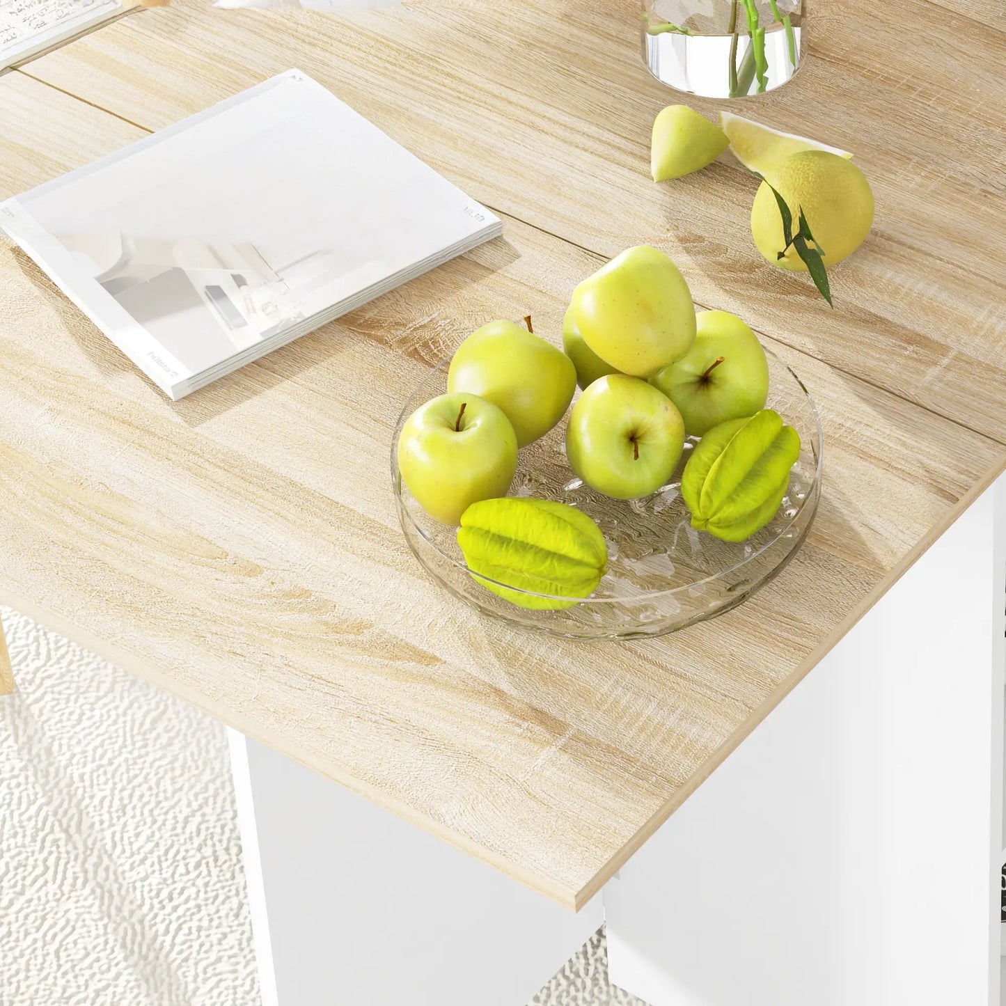 Folding Dining Table with Drawer and Storage Shelves - Oak