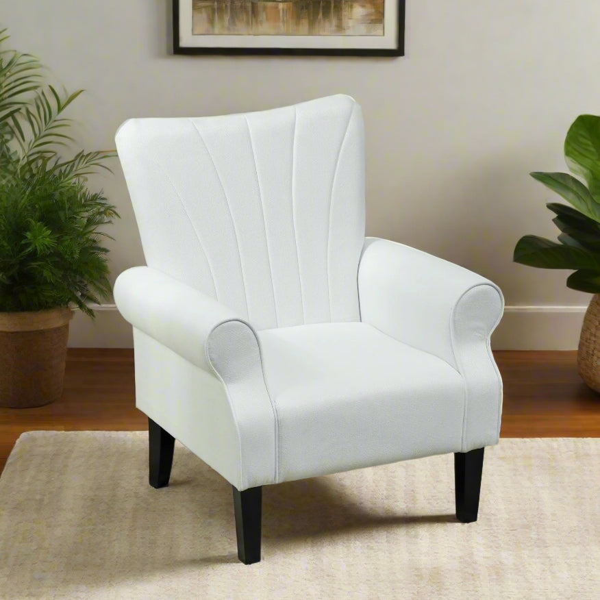 Fabric Wingback Accent Chair with Wood Legs, Cream White