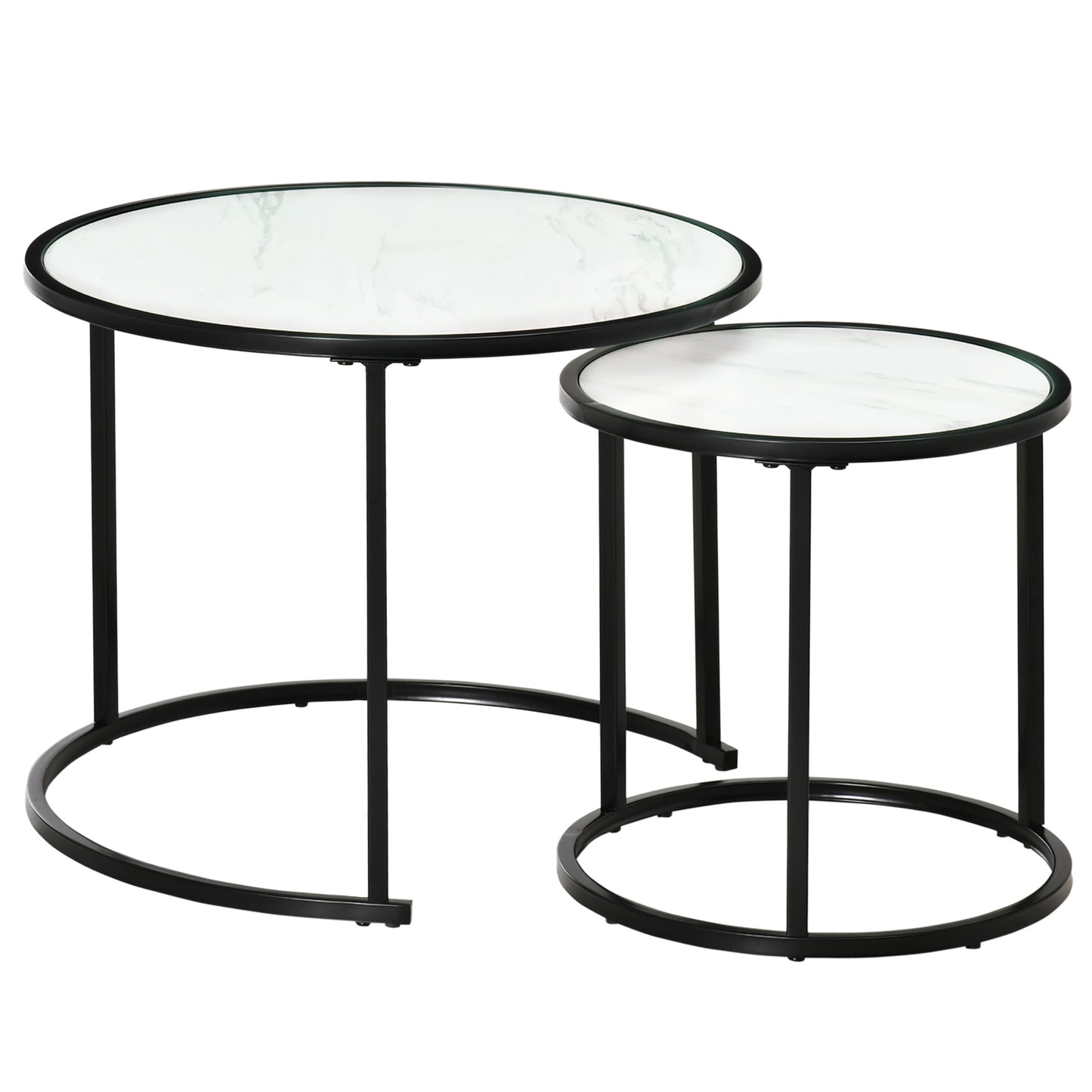 White Round Nesting Coffee Tables with Faux Marble Top