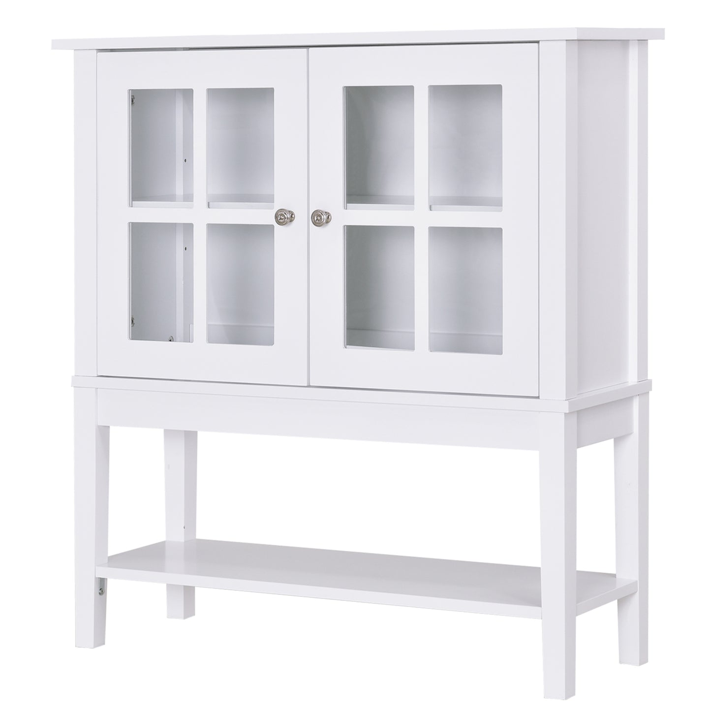 31" Modern Sideboard with Glass Doors and Adjustable Shelving, White