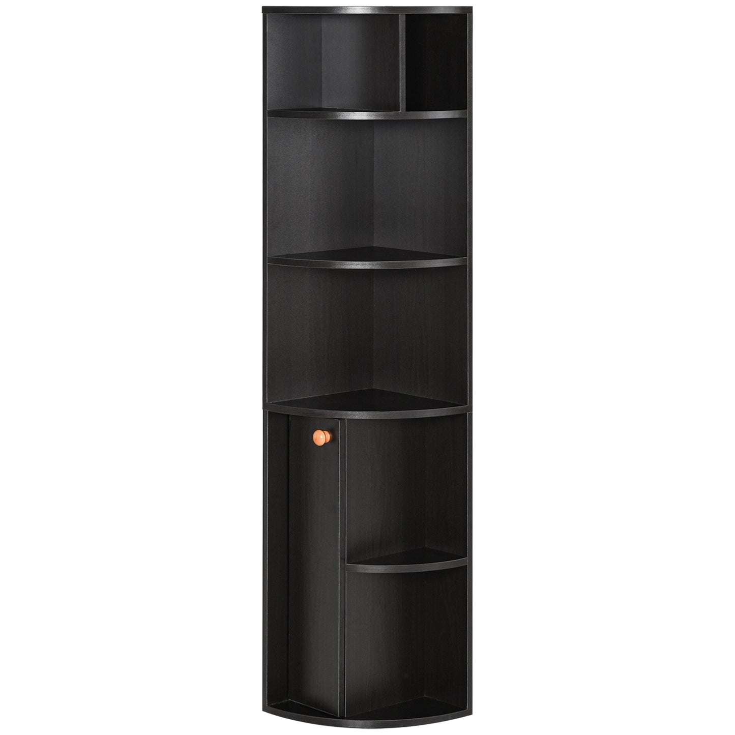 5-Tier Corner Bookcase with Cabinet, Black