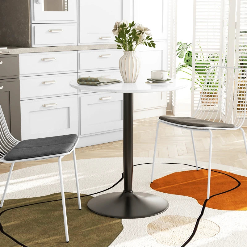 Round Dining Table with Steel Pedestal Base - White Marble