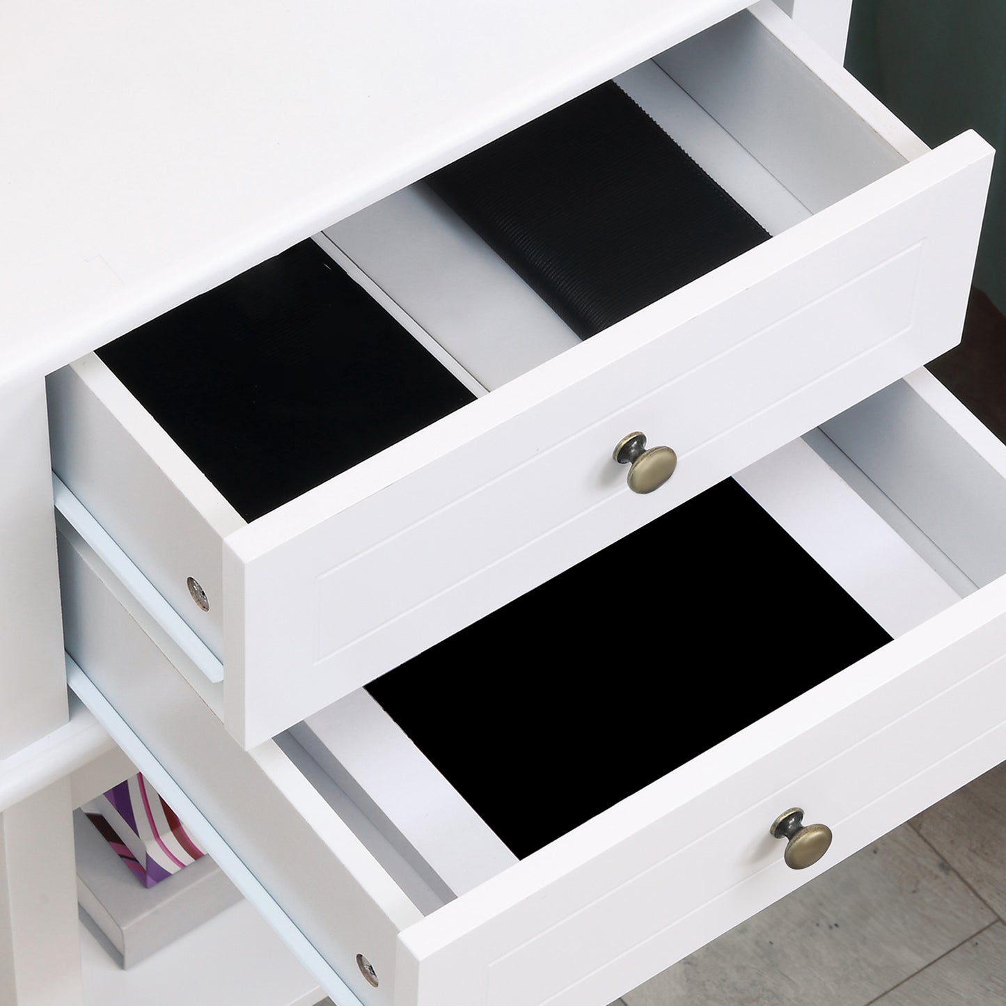 White Modern End Table with Drawers and Storage Shelf